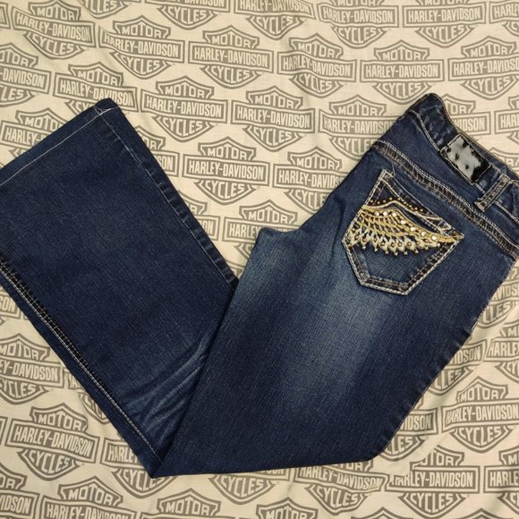 Y2K Women's Sparkle Pocket Bootcut Jeans - Size 9 - Picture 1 of 6